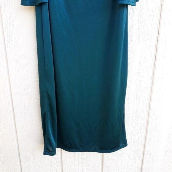 Zara Trafaluc Holiday Silky Cold Shoulder Midi Shift Dress Green Sz S - Picture 8 of 10